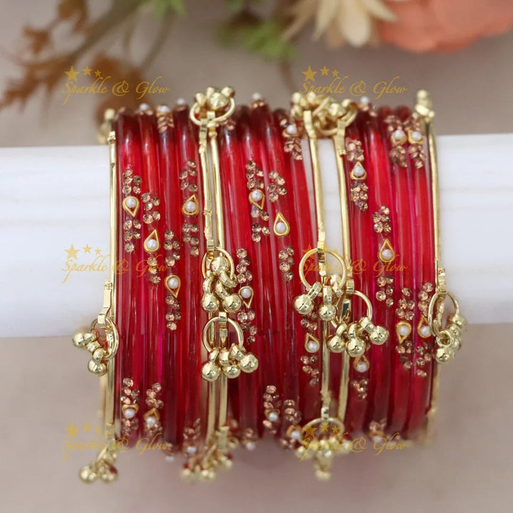 Elegant Red and Gold Bangles - Perfect for Weddings