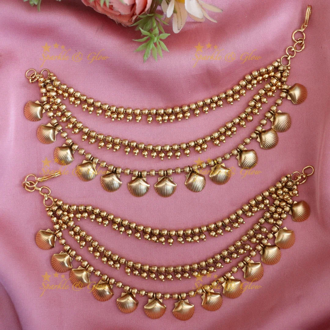 Elegant Gold Shell Beads Earchain for Festive Celebrations