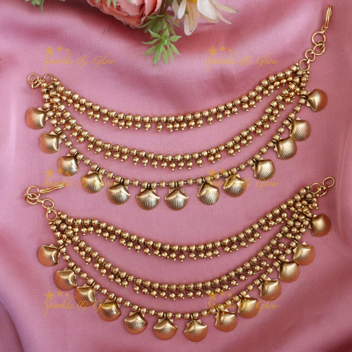 Elegant Gold Shell Beads Earchain for Festive Celebrations