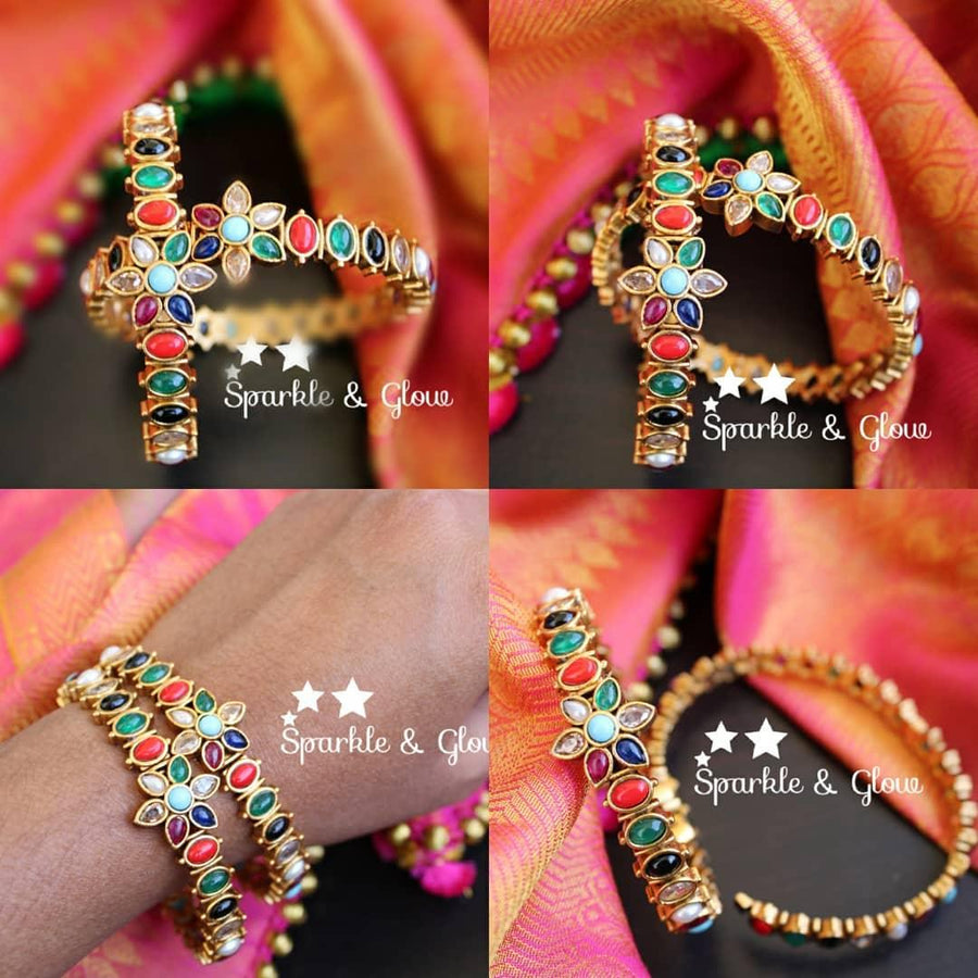 Green kemp stones press type bangles -2.4 - Sparkle and Glow