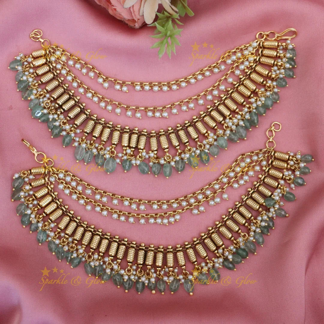 Elegant Bridal Gold Pearl Earchains for Festive Celebrations