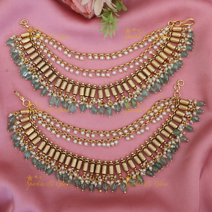 Elegant Bridal Gold Pearl Earchains for Festive Celebrations