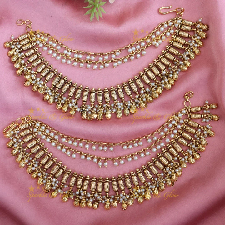 Elegant Bridal Gold Pearl Earchains for Festive Celebrations