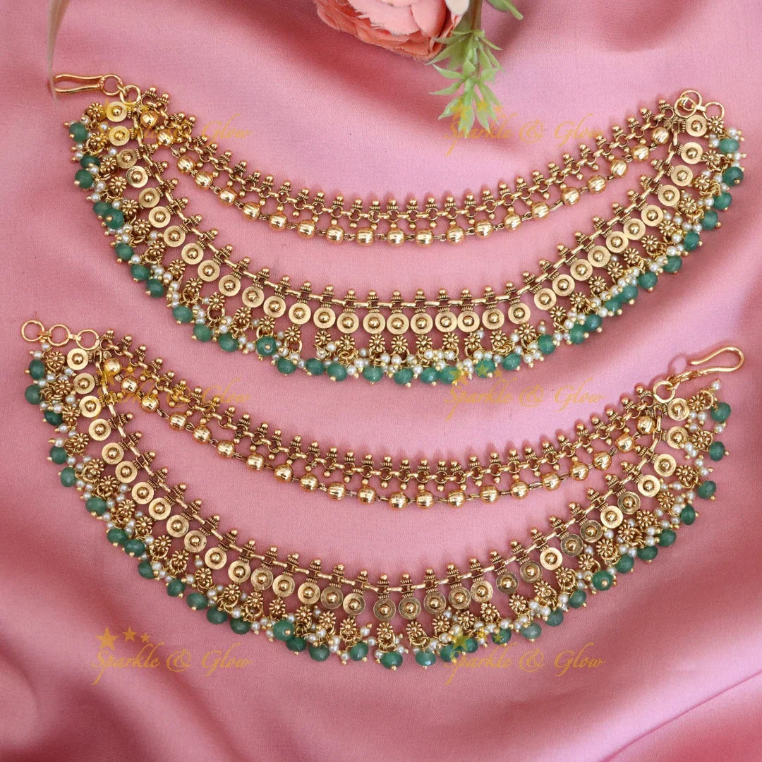 Exquisite Floral Green Beads Earchain for Occasions