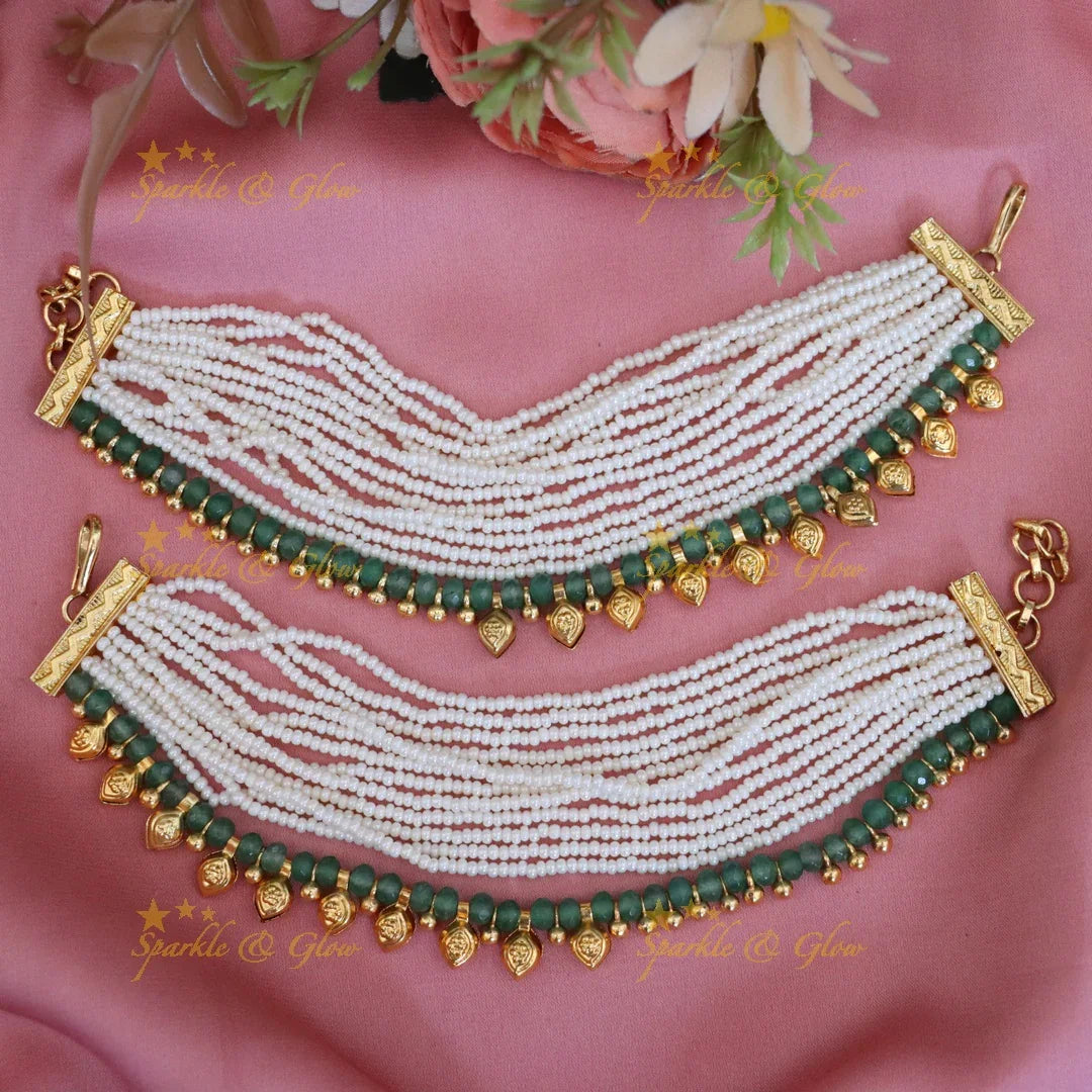 Elegant Gold-Plated Earchain with Pearls & Beads