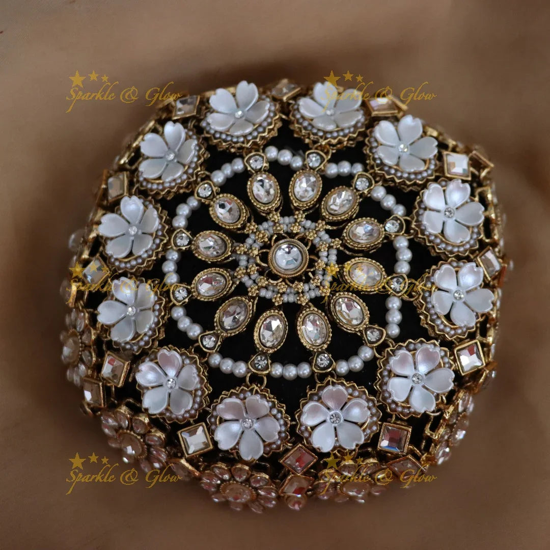 Glamorous Pearl Gold Hair Bun for Weddings & Festivals
