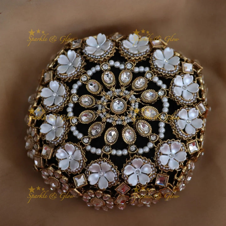 Glamorous Pearl Gold Hair Bun for Weddings & Festivals