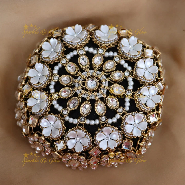 Glamorous Pearl Gold Hair Bun for Weddings & Festivals
