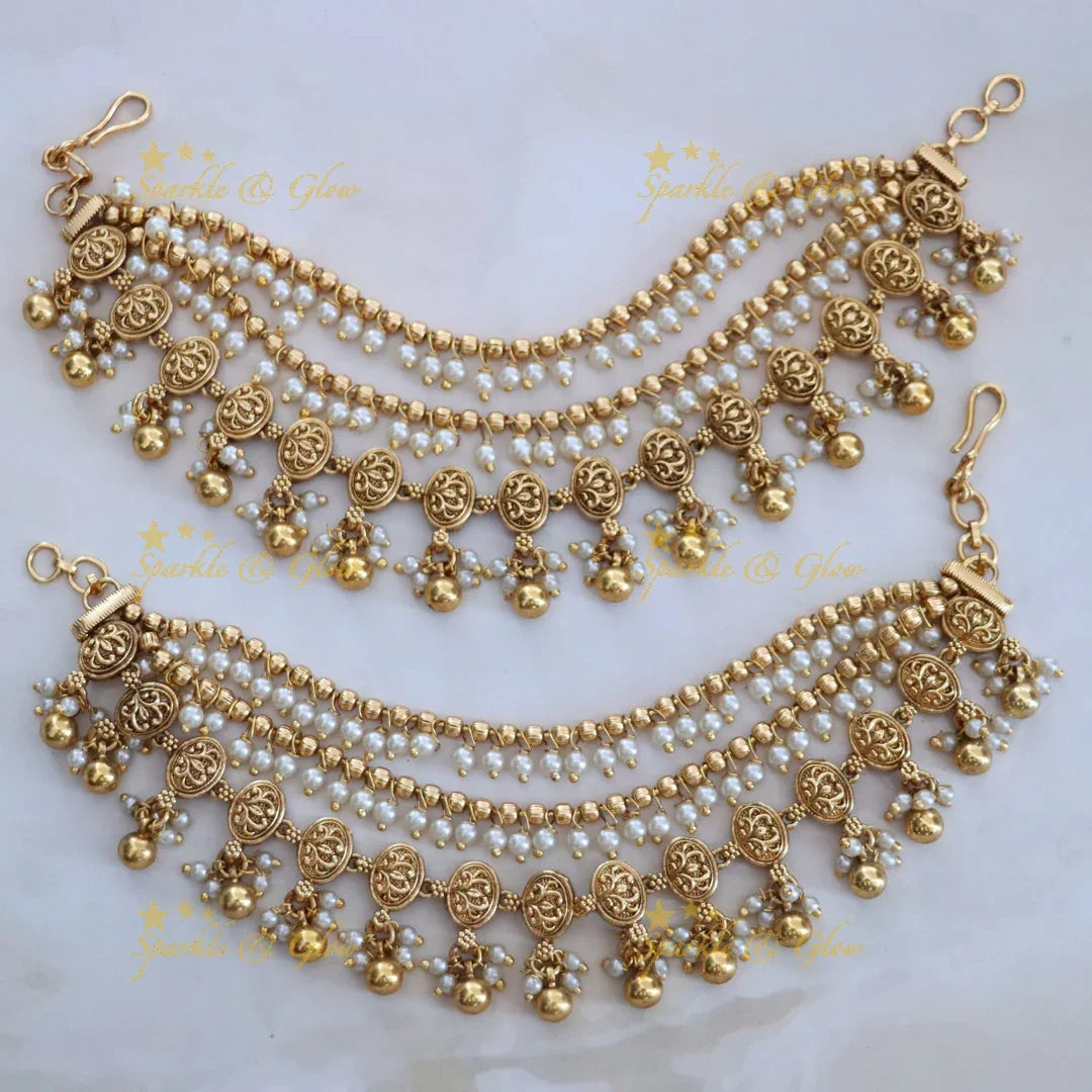 Exquisite Gold Lotus Coin Earchain for Elegant Festivities