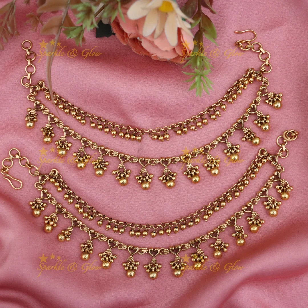 Elegant Gold Heart Beads Earchain for Celebrations