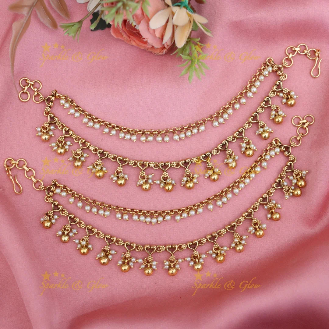 Elegant Gold Heart Beads Earchain for Celebrations
