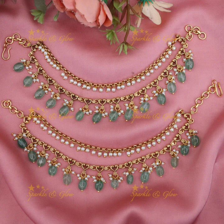 Elegant Gold Heart Beads Earchain for Celebrations