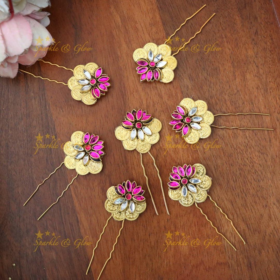 Gold Floral Hairpins - Perfect for Weddings & Festivals - set of 7