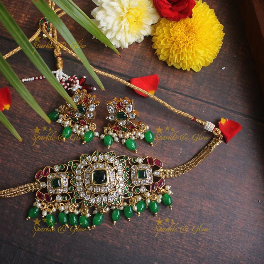 Elegant Kemp non idol choker - Green Pink - Sparkle and Glow