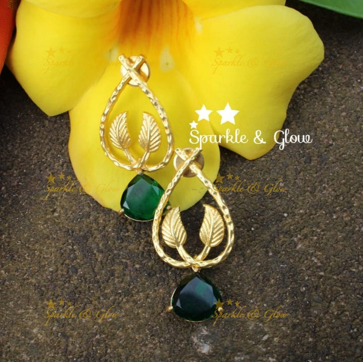 Statement Crystal party wear danglers - Sparkle and Glow - Bottle Green - 