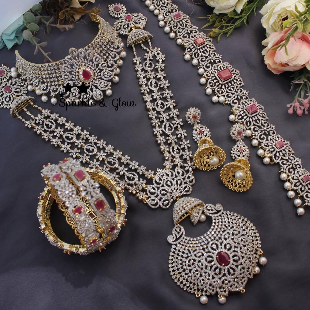Elegant Ruby Pearl Bridal Set - Exquisite Collection