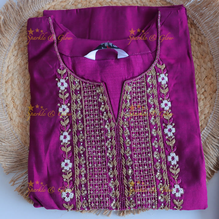 Gorgeous Roman Silk Kurti pant with Banarasi jacquard Dupatta set- Pink