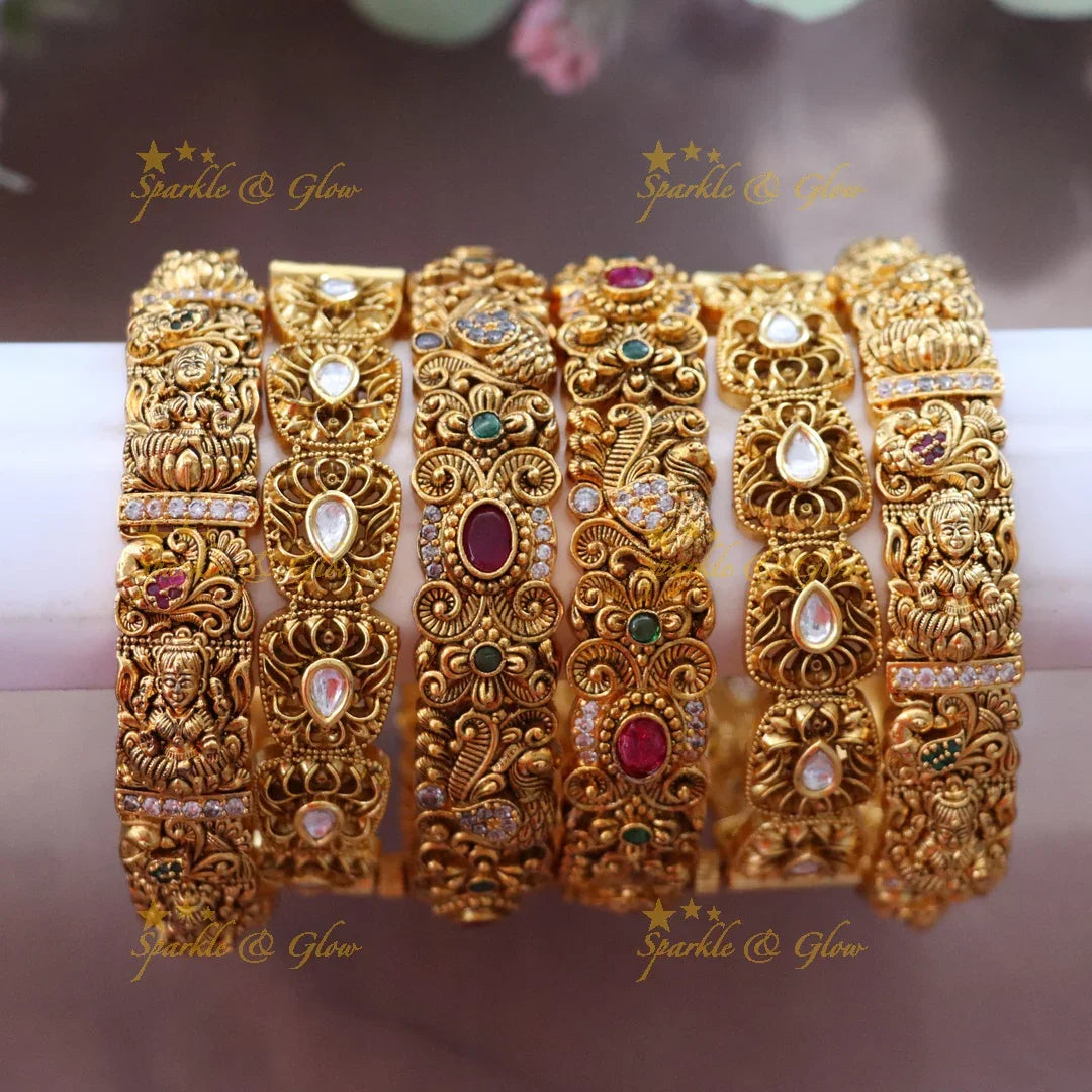 Exclusive Lakshmi Floral Kundan Bangles Set - Sparkle & Glow