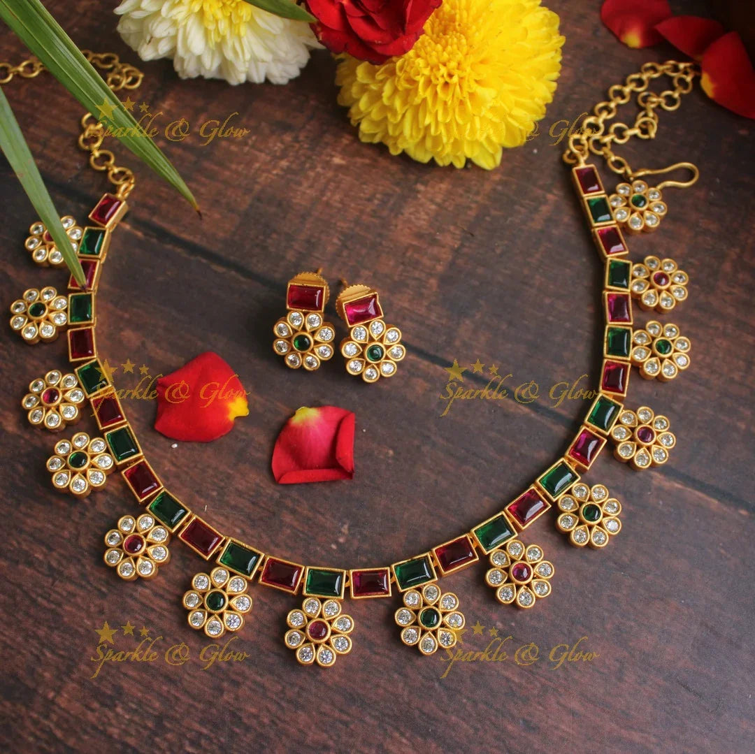 Premium Matte stone floral necklace - Coral - Sparkle and Glow