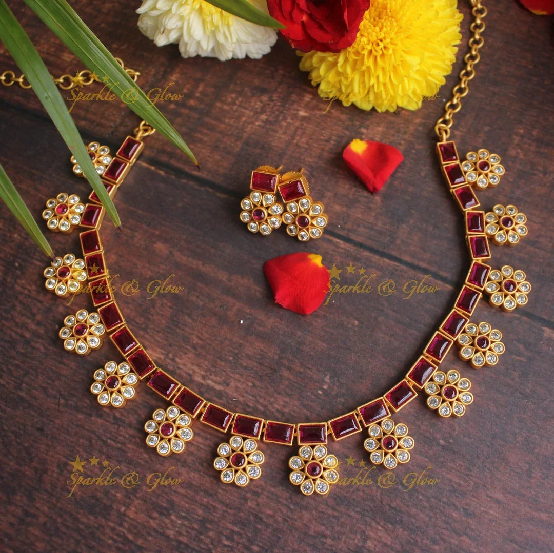 Premium Matte stone floral necklace - Coral - Sparkle and Glow