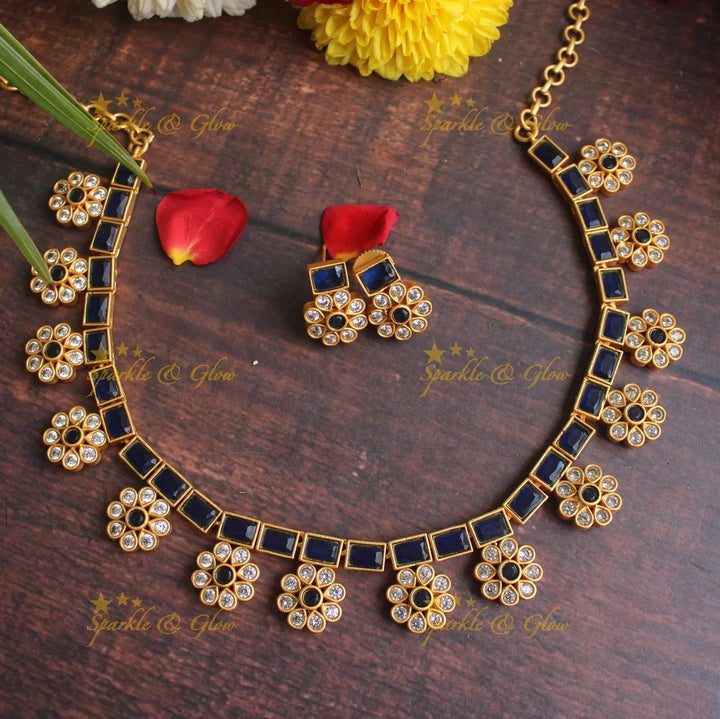 Premium Matte stone floral necklace - Coral - Sparkle and Glow