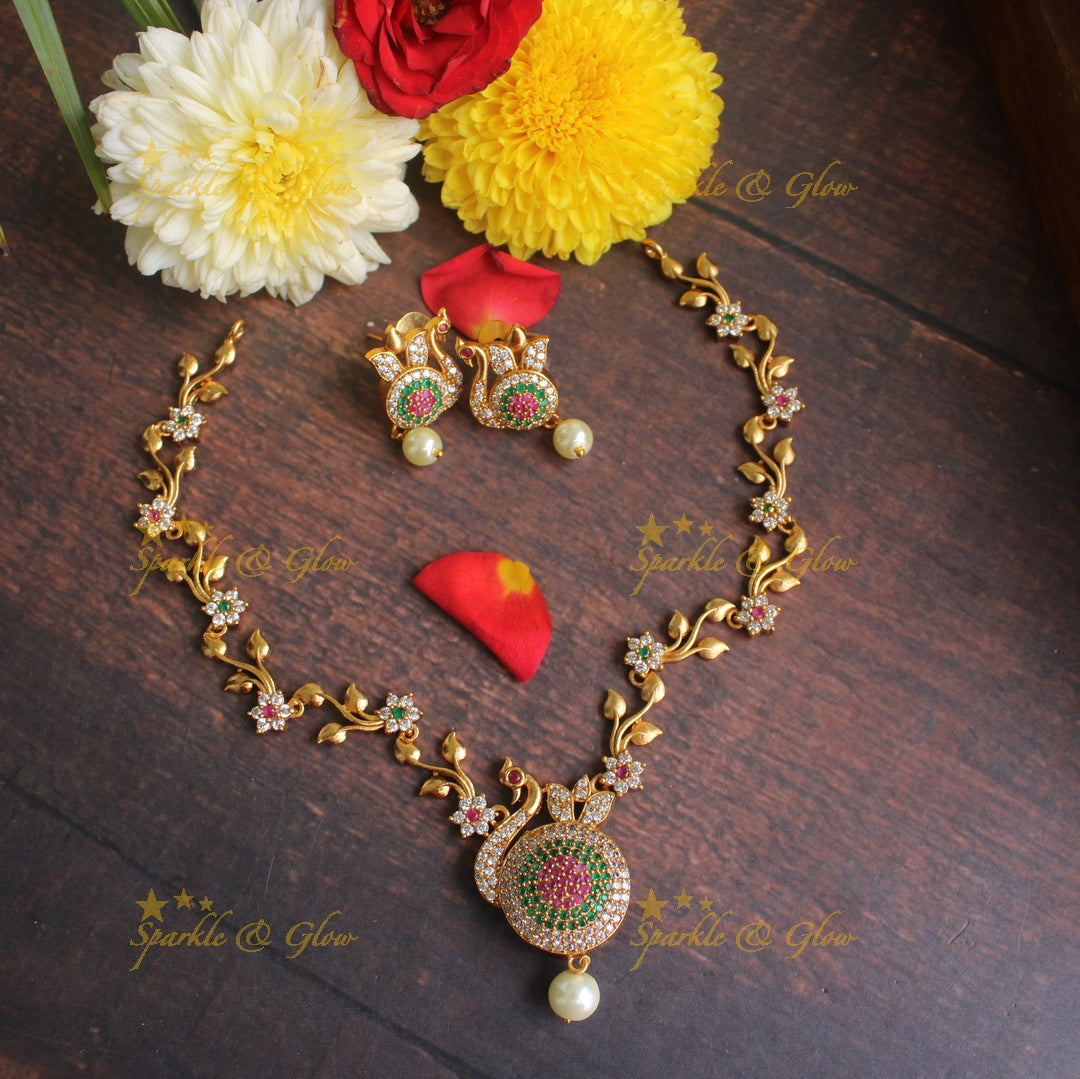 Premium matte Ad Peacock necklace - Pink Green