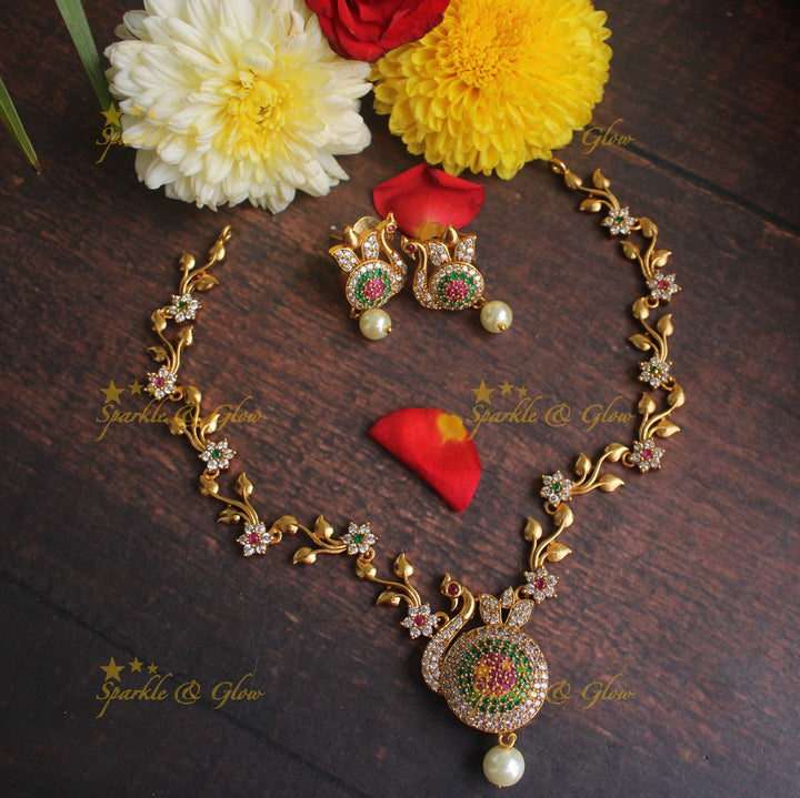Premium matte Ad Peacock necklace - Multi