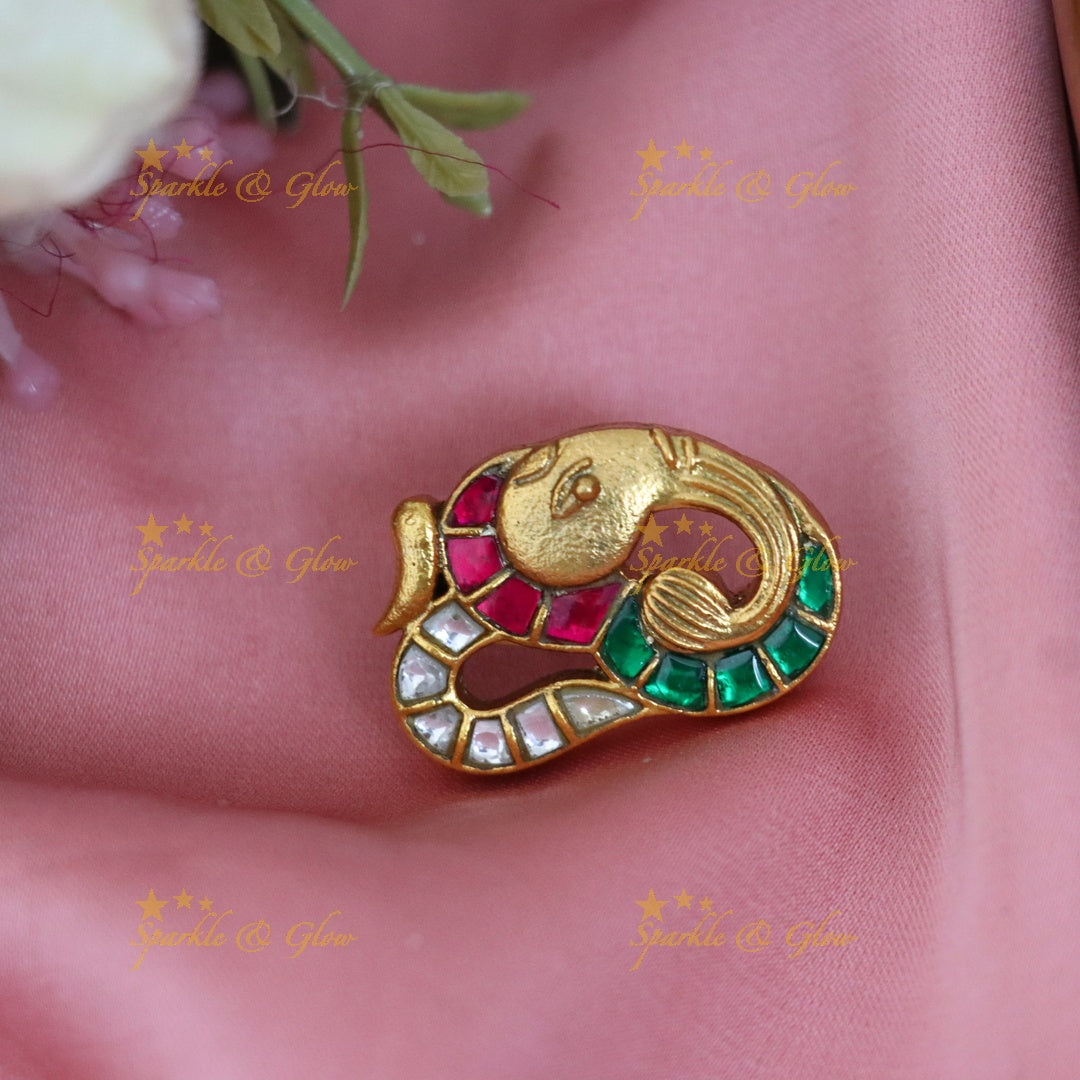 Exquisite Gold Plated Enamel Saree Pin