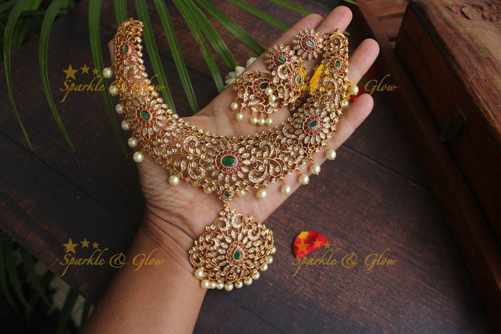 Premium matte Ad intricate necklace - Sparkle and Glow - Pink - Pearl - Back Thread