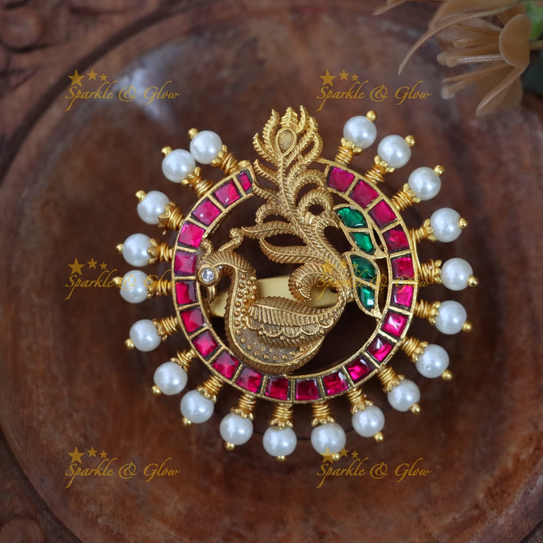 Elegant Gold Pearl Saree Pin - Premium Wedding Jewelry