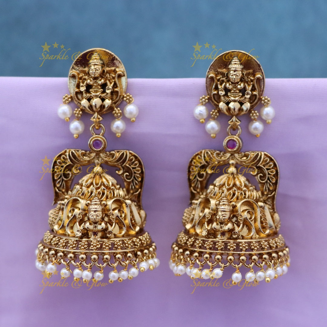 Exquisite Temple Gold Jhumka Earrings for Festive Glam