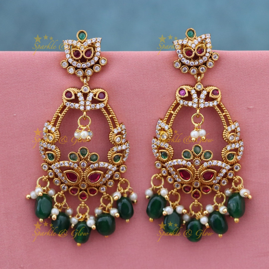 Exquisite Festive Gold-Plated Gemstone Earrings