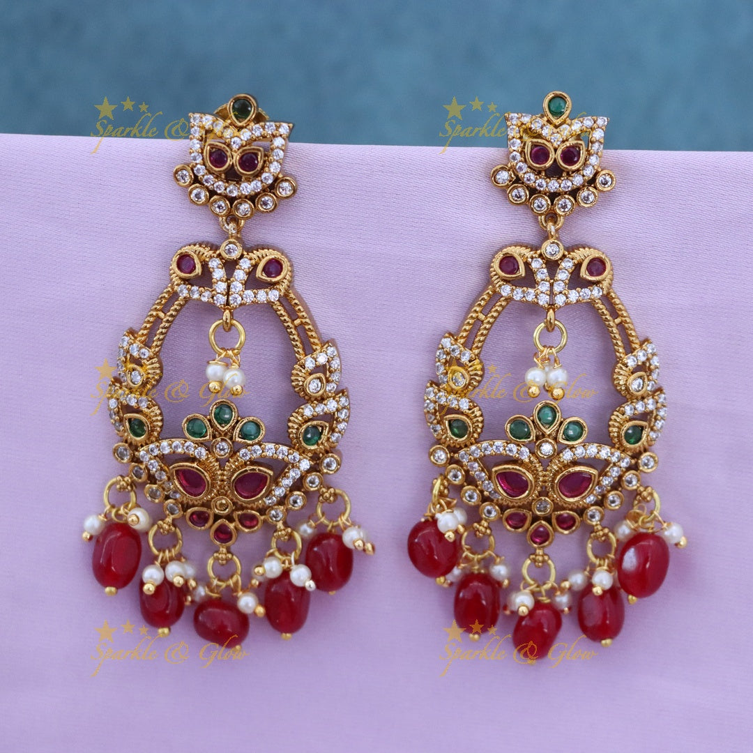 Exquisite Festive Gold-Plated Gemstone Earrings
