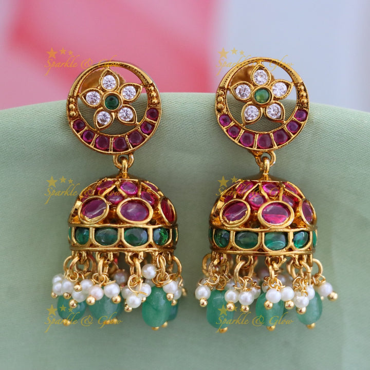 Elegant Gold Jhumkas with Gemstones for Weddings