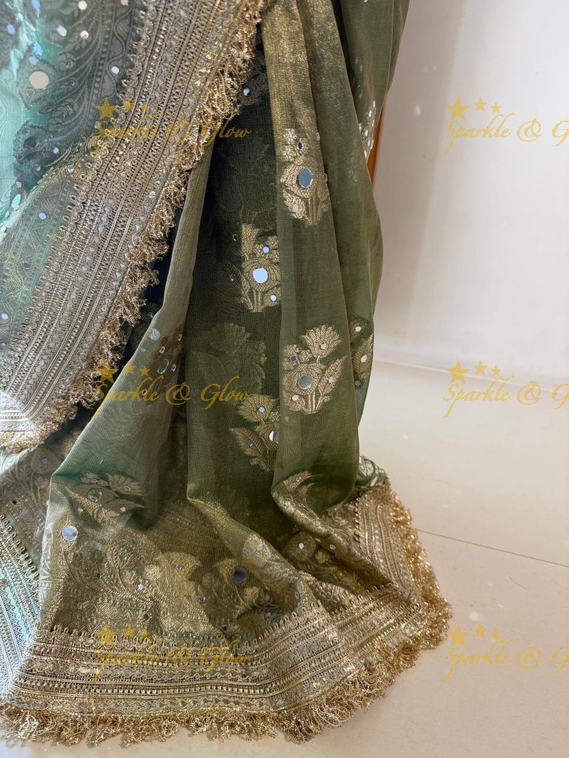 Enchanting Green Banarasi Tissue Saree for Celebrations