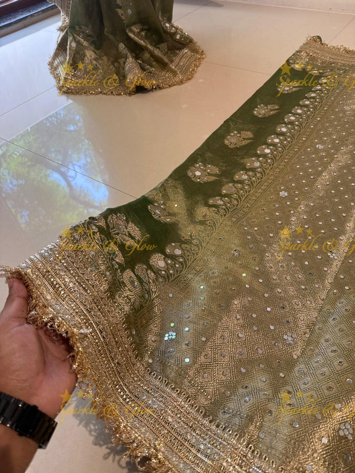 Enchanting Green Banarasi Tissue Saree for Celebrations