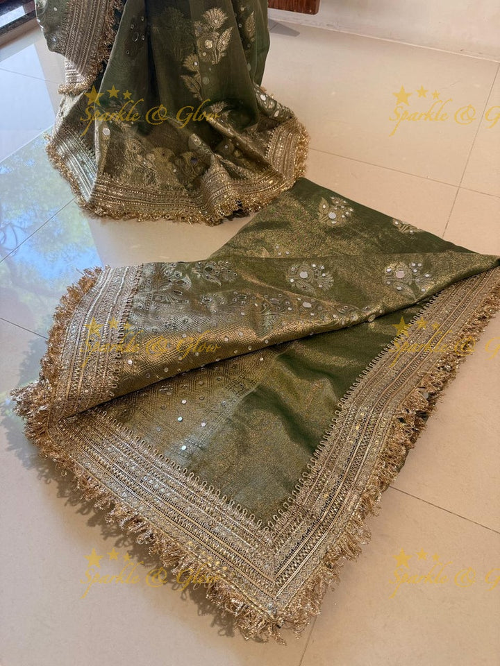 Enchanting Green Banarasi Tissue Saree for Celebrations