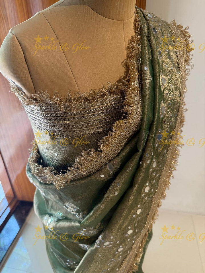 Enchanting Green Banarasi Tissue Saree for Celebrations