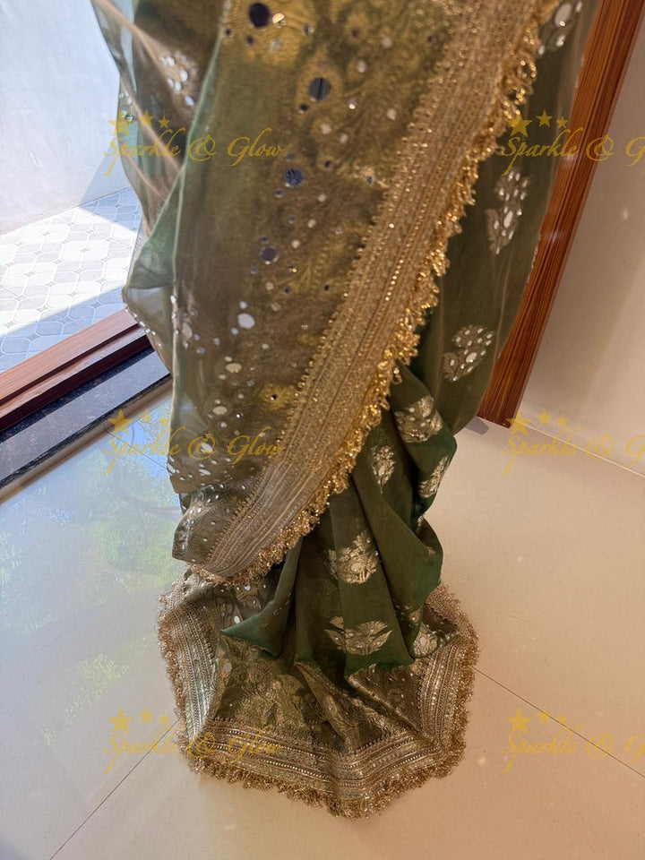 Enchanting Green Banarasi Tissue Saree for Celebrations