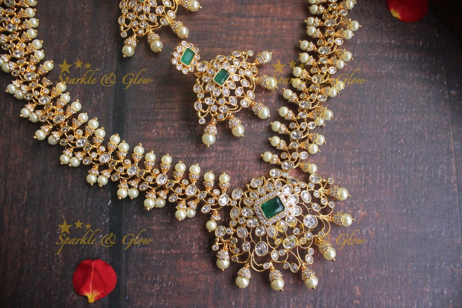 Statement intricate cut work ad long necklace - Green - Sparkle and Glow - Green - Back Thread