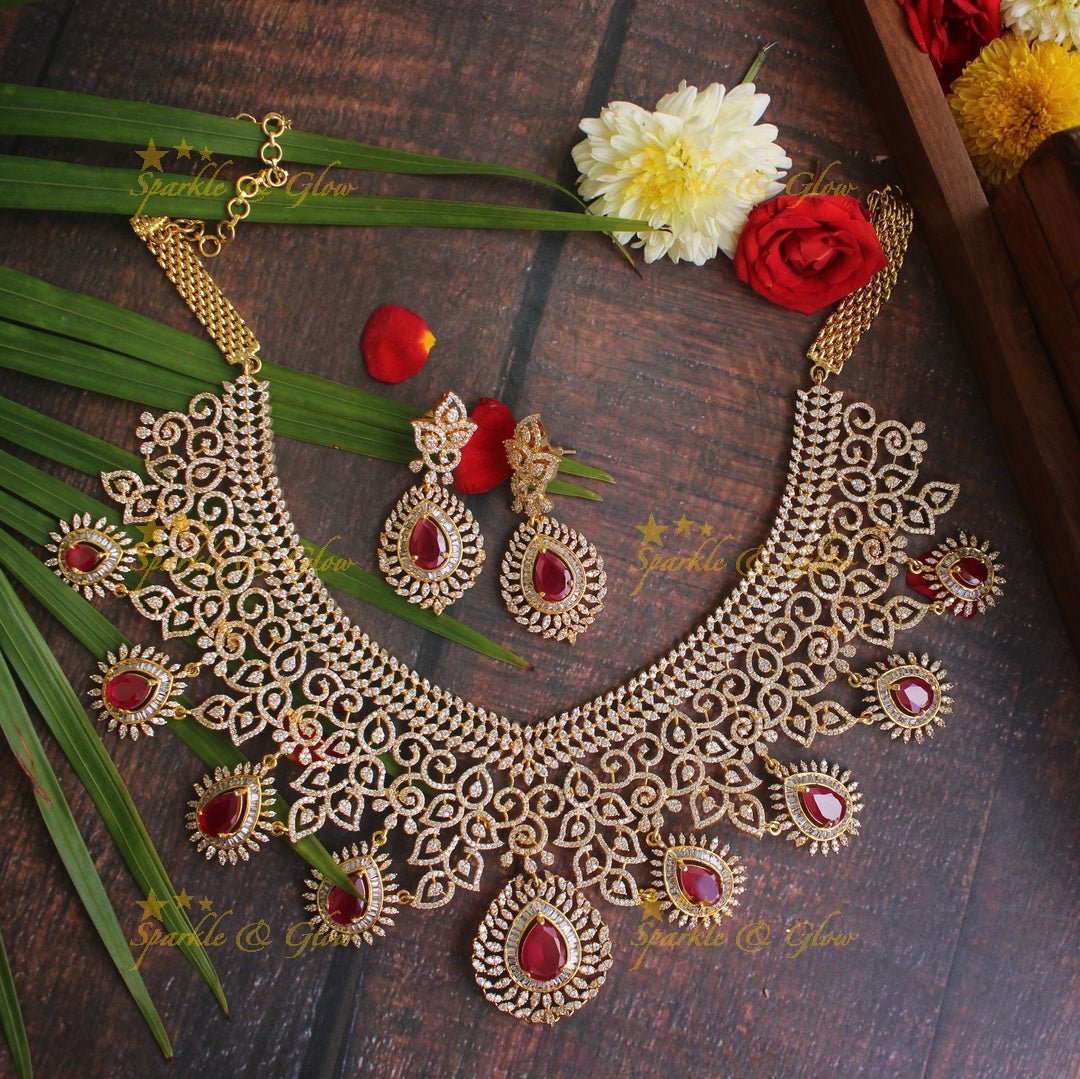 Exclusive American daimond intricate necklace - Gold Green - Sparkle and Glow - Gold Pink - Back Thread