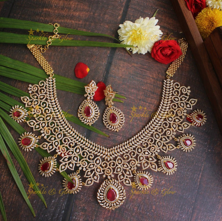 Exclusive American daimond intricate necklace - Gold Green - Sparkle and Glow - Gold Pink - Back Thread