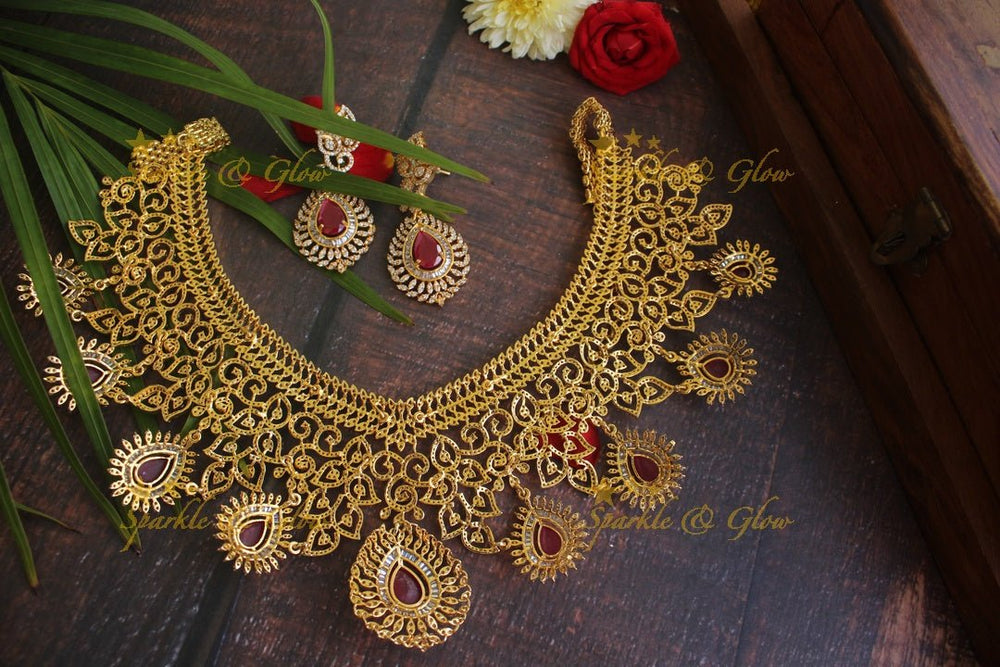 Exclusive American daimond intricate necklace - Gold Green - Sparkle and Glow - Gold Green - Back Thread