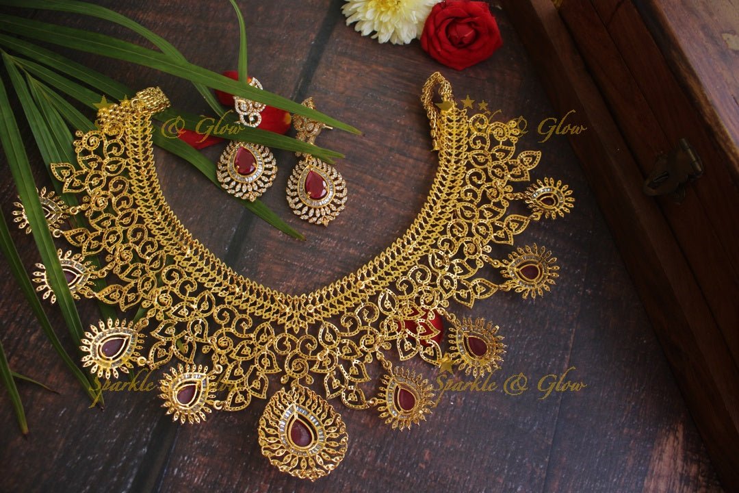 Exclusive American daimond intricate necklace - Gold Green - Sparkle and Glow - Gold Green - Back Thread