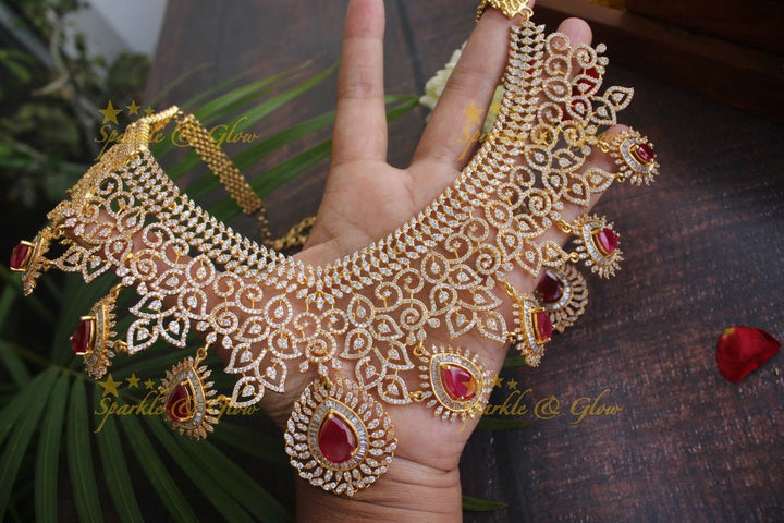 Exclusive American daimond intricate necklace - Gold Green - Sparkle and Glow - Gold Pink - Back Thread