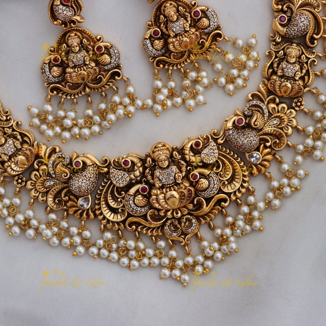 Stunning Lakshmi Peacock Guttapusalu Temple Necklace Set