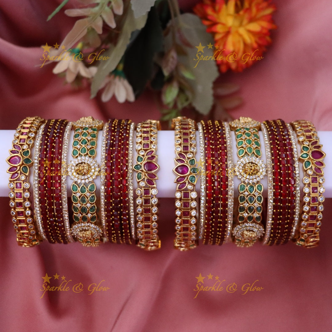 Elegant Lakshmi Bridal Bangle Set - Floral Design (for two hands)