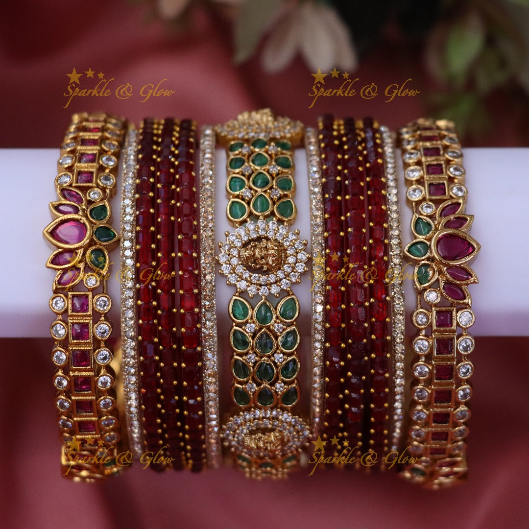 Elegant Lakshmi Bridal Bangle Set - Floral Design (for two hands)