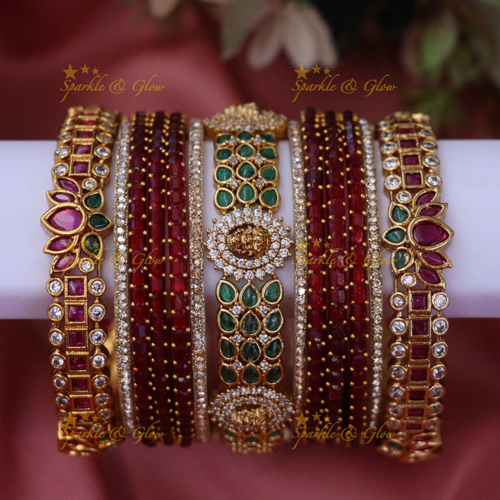 Elegant Lakshmi Bridal Bangle Set - Floral Design (for two hands)