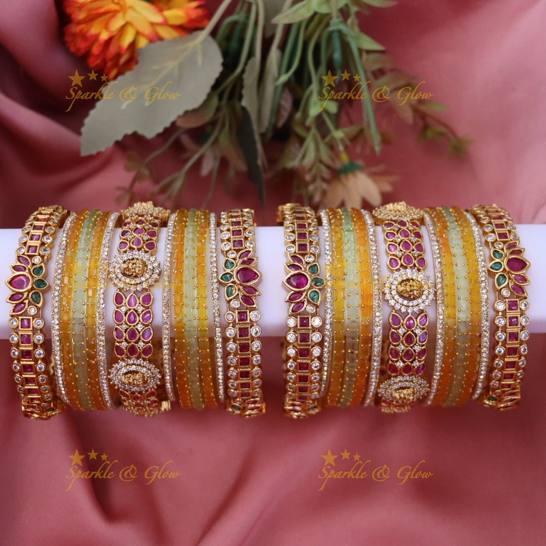 Elegant Lakshmi Bridal Bangle Set - Floral Design (for two hands)